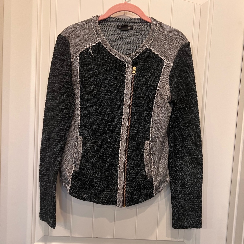 Lucky Brand Charcoal and Light Gray Knit Jacket SZ S Raw Edges
